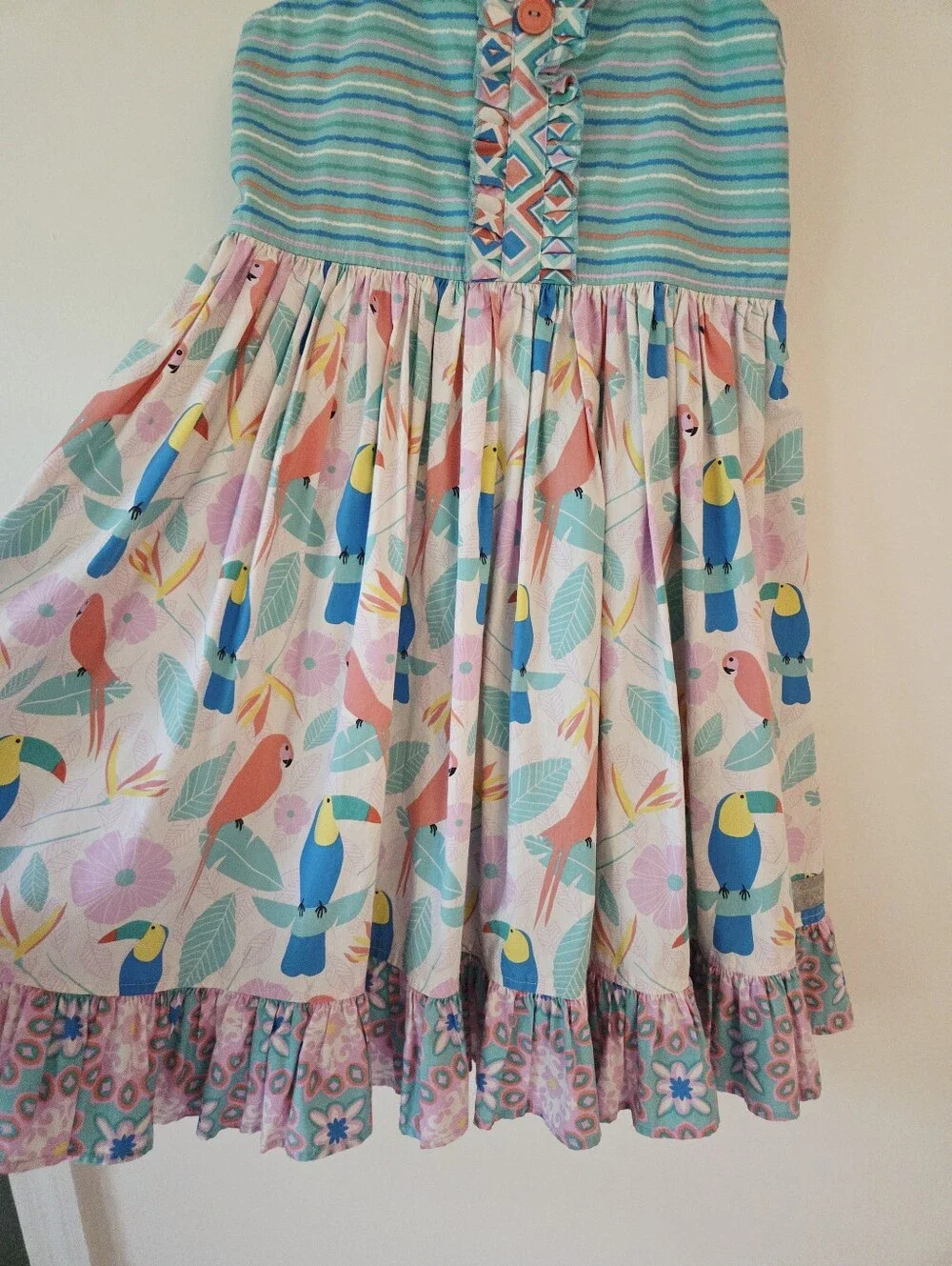 Eleanor Rose 'Meredith' Dress in Parrot Print Cotton